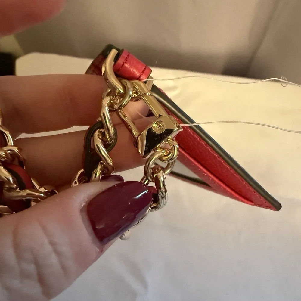 Michael Kors Crimson Red Jet Set Charm Small Leather ID Chain Card Holder $128